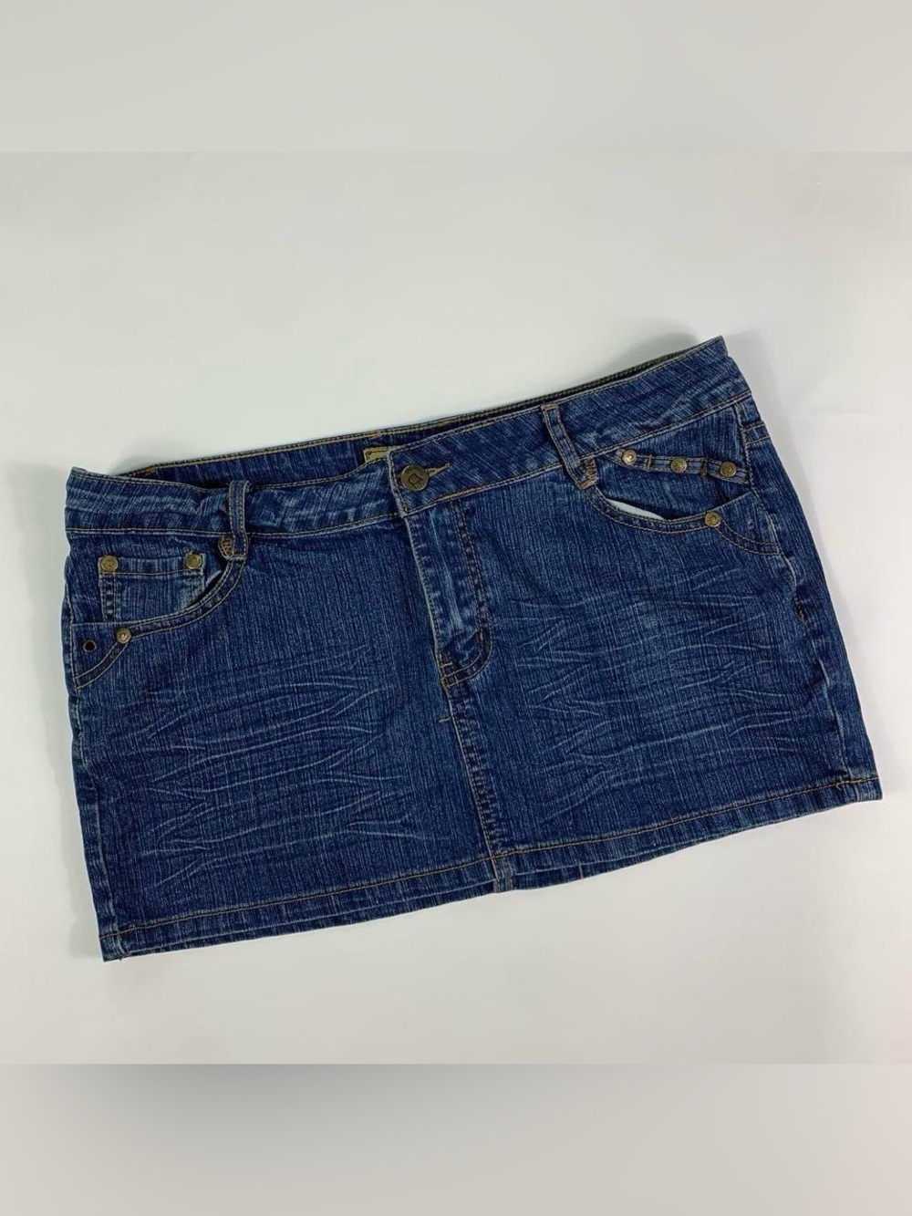 Drama Gold Low Rise Denim Micro Mini Skirt Y2K Whimsygoth
